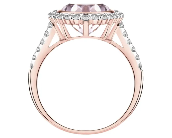 Pierścionek z różowego złota z brylantami i ametystem - próba 585