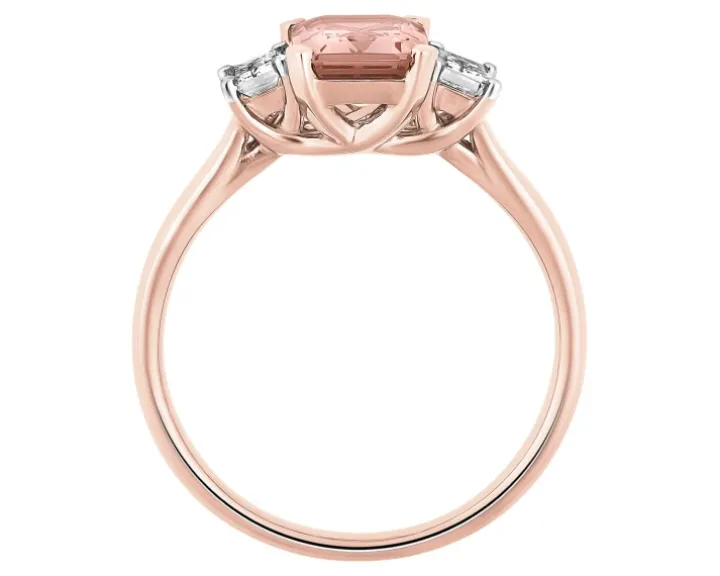 Pierścionek z różowego złota z diamentami i morganitem - próba 585