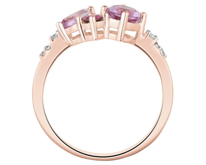 Pierścionek z różowego złota z brylantami i kamieniami ozdobnymi - próba 585