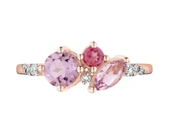 Pierścionek z różowego złota z brylantami i kamieniami ozdobnymi - próba 585