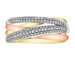 Pierścionek  z żółtego, białego i różowego złota z diamentami - 0,31 ct - próba 585