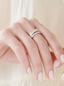 Pierścionek  z żółtego, białego i różowego złota z diamentami - 0,31 ct - próba 585