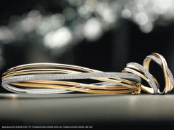 Pierścionek z żółtego, białego i różowego złota z diamentami - 0,15 ct - próba 585