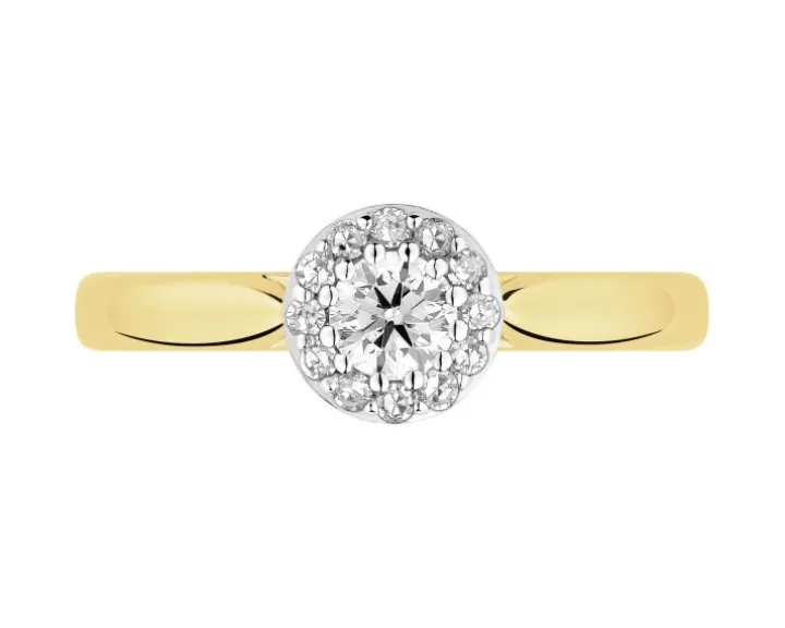 Pierścionek z żółtego i białego złota z diamentami - 0,25 ct - próba 585