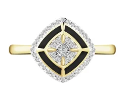 Pierścionek z żółtego i białego złota z diamentami - 0,09 ct - próba 375