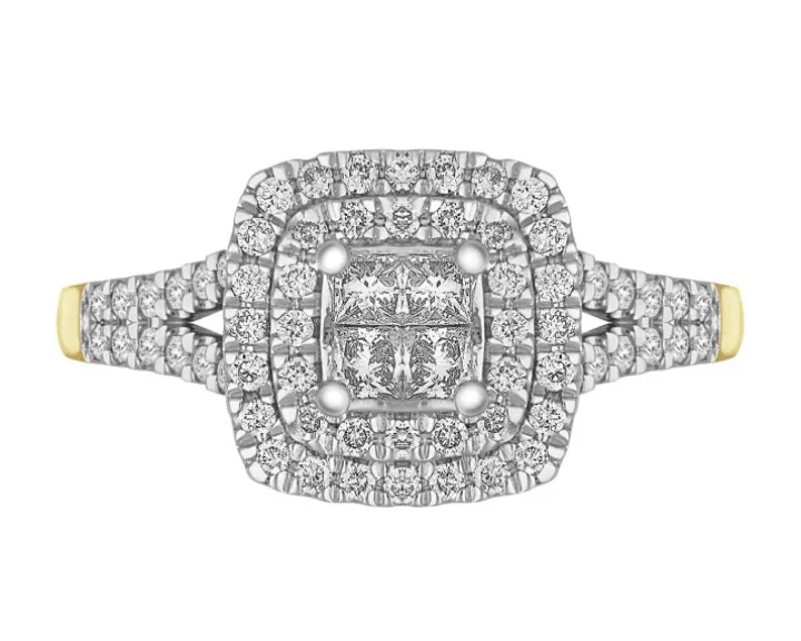 Pierścionek z żółtego i białego złota z diamentami - 0,45 ct - próba 585