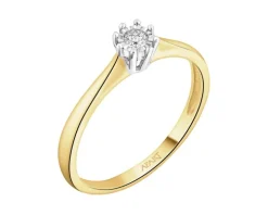 Pierścionek z żółtego i białego złota z brylantem - 0,05 ct - próba 375