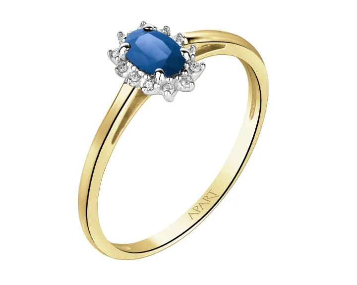 Pierścionek z żółtego i białego złota z diamentami i szafirem - próba 585
