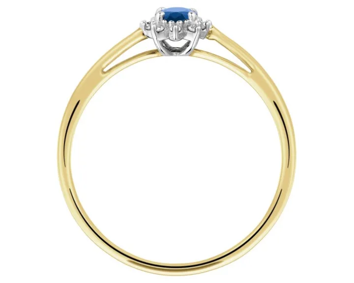 Pierścionek z żółtego i białego złota z diamentami i szafirem - próba 585