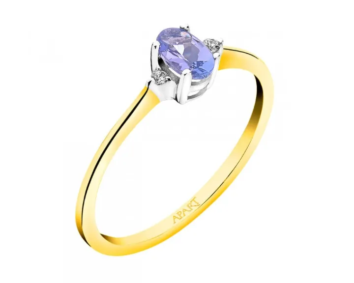 Pierścionek z żółtego i białego złota z brylantami i tanzanitem - próba 585