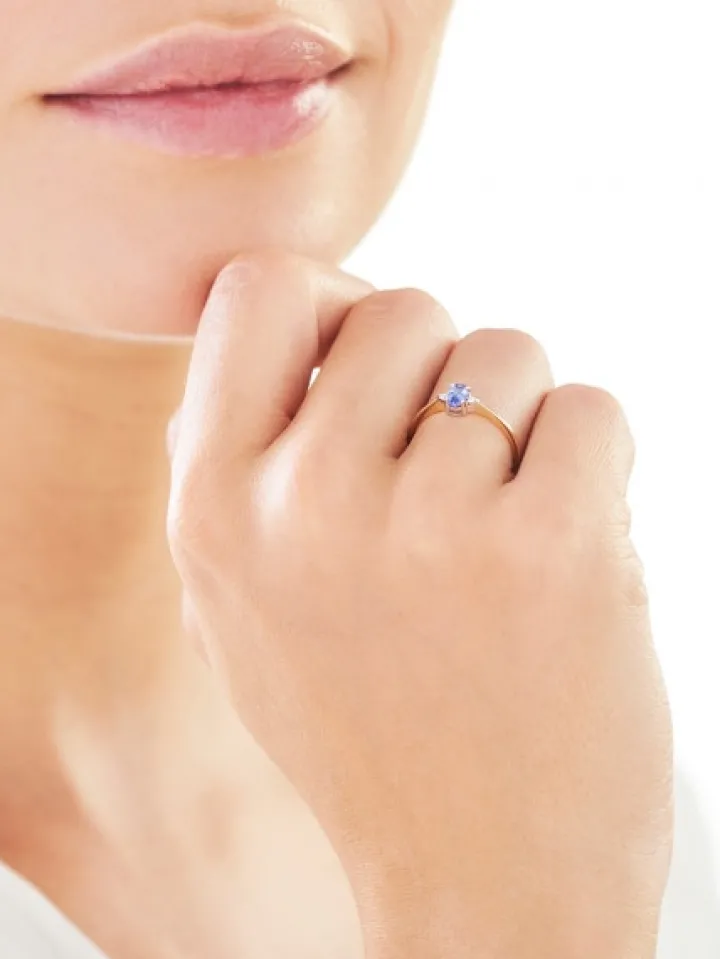 Pierścionek z żółtego i białego złota z brylantami i tanzanitem - próba 585