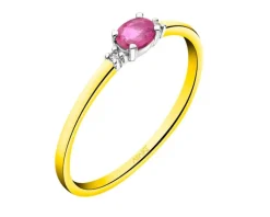 Pierścionek z żółtego i białego złota z diamentami i rubinem - próba 375