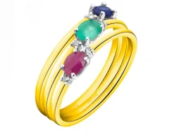 Pierścionek z żółtego i białego złota z diamentami i szafirem - próba 375