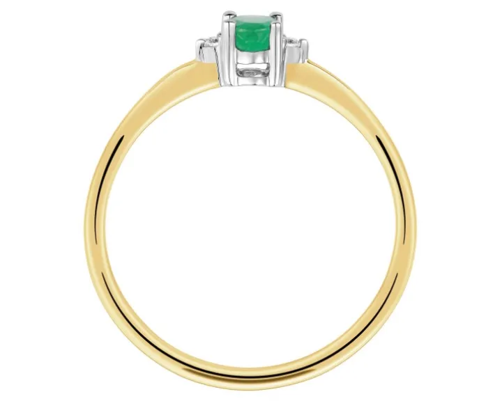 Pierścionek z żółtego i białego złota z brylantami i szmaragdem - próba 585