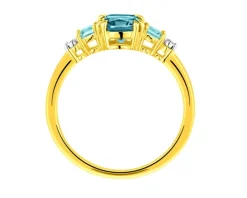 Pierścionek z żółtego i białego złota z brylantami i topazami - próba 585