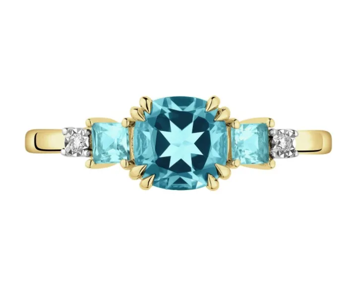 Pierścionek z żółtego i białego złota z brylantami i topazami - próba 585