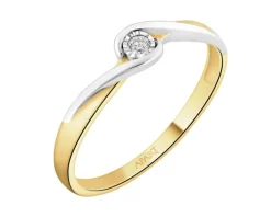 Pierścionek z żółtego i białego złota z brylantem - 0,02 ct - próba 375