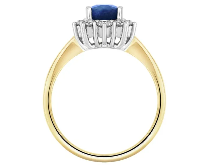 Pierścionek z żółtego i białego złota z brylantami i szafirem - próba 585