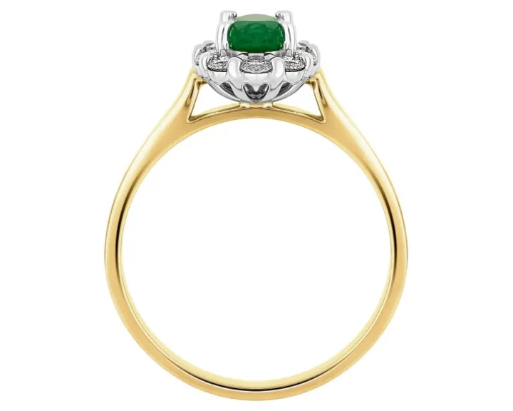 Pierścionek z żółtego i białego złota z brylantami i szmaragdem - próba 585
