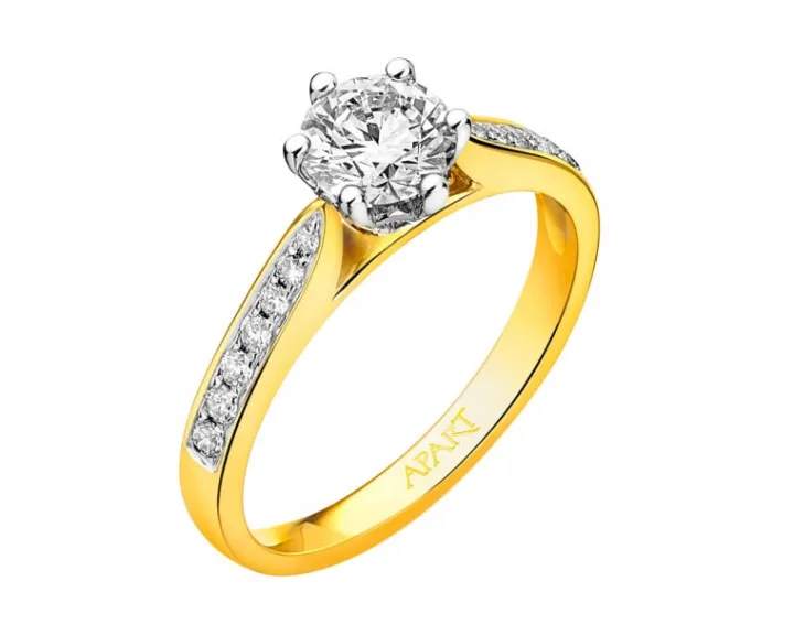 Pierścionek z żółtego i białego złota z brylantami - SI2/H - 0,85 ct - próba 585