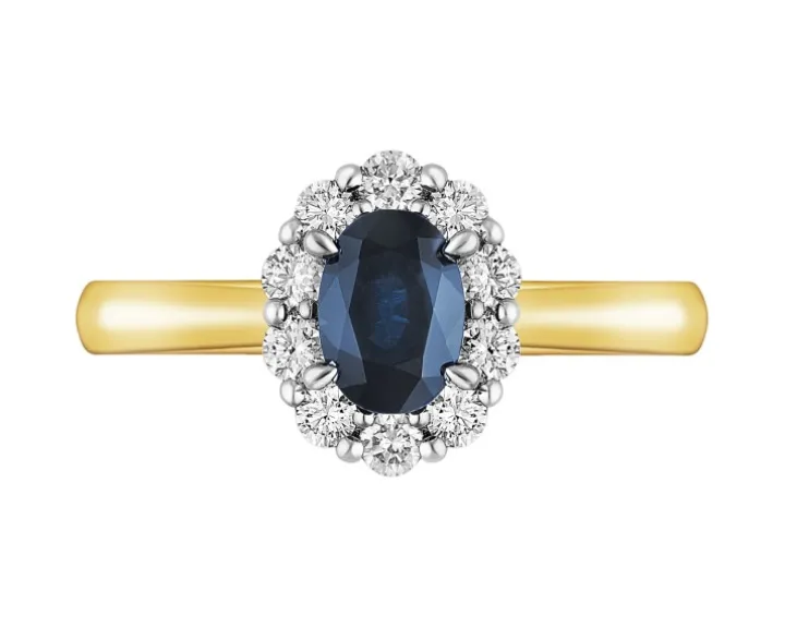 Pierścionek z żółtego i białego złota z brylantami i szafirem - próba 585