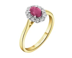Pierścionek z żółtego i białego złota z brylantami i rubinem - próba 585