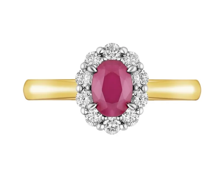 Pierścionek z żółtego i białego złota z brylantami i rubinem - próba 585