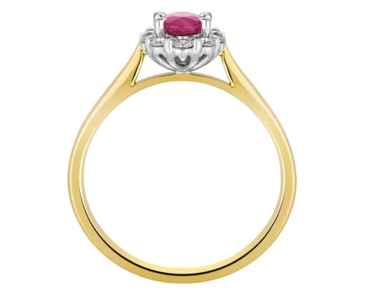 Pierścionek z żółtego i białego złota z brylantami i rubinem - próba 585