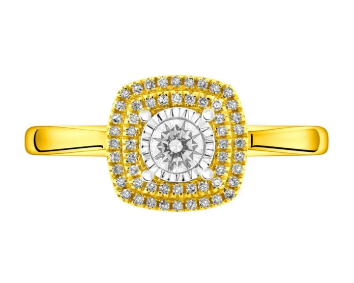 Pierścionek z żółtego i białego złota z diamentami - 0,23 ct - próba 585