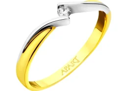 Pierścionek z żółtego i białego złota z brylantem - 0,04 ct - próba 585
