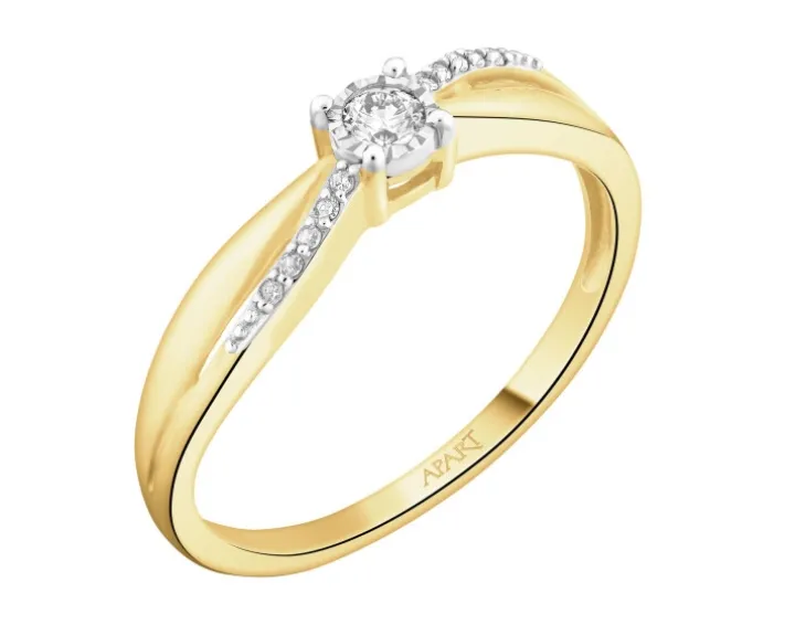Pierścionek z żółtego i białego złota z diamentami - 0,08 ct - próba 585