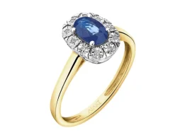 Pierścionek z żółtego i białego złota z diamentami i szafirem - próba 585