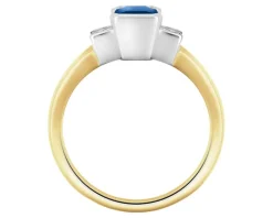 Pierścionek z żółtego i białego złota z diamentami i szafirem - próba 585