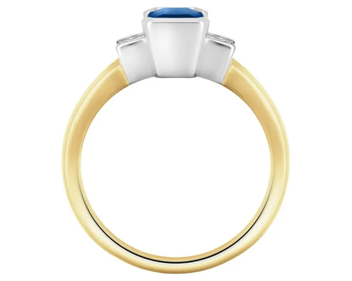 Pierścionek z żółtego i białego złota z diamentami i szafirem - próba 585