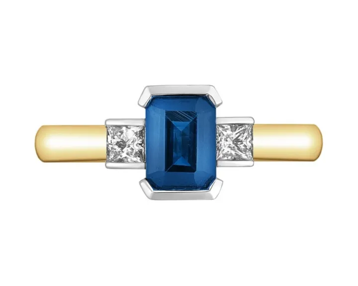 Pierścionek z żółtego i białego złota z diamentami i szafirem - próba 585