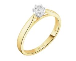 Pierścionek z żółtego i białego złota z brylantem - 0,05 ct - próba 750