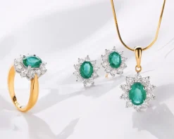 Pierścionek z żółtego i białego złota z brylantami i szmaragdem - próba 585