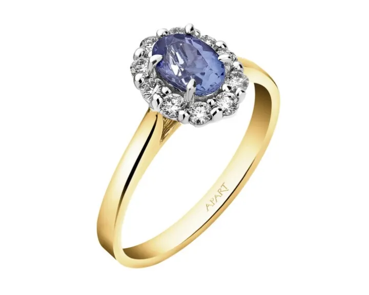 Pierścionek z żółtego i białego złota z brylantami i tanzanitem - próba 585