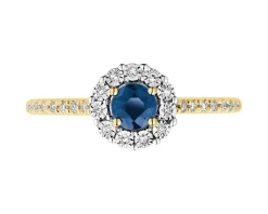 Pierścionek z żółtego i białego złota z diamentami i szafirem - próba 585