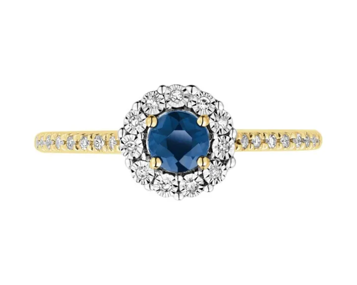 Pierścionek z żółtego i białego złota z diamentami i szafirem - próba 585