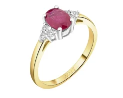 Pierścionek z żółtego i białego złota z brylantami i rubinem - próba 585