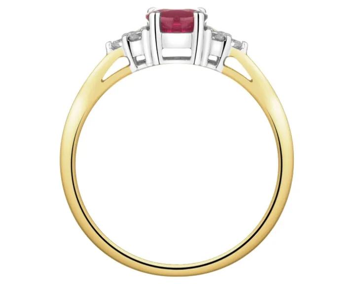 Pierścionek z żółtego i białego złota z brylantami i rubinem - próba 585