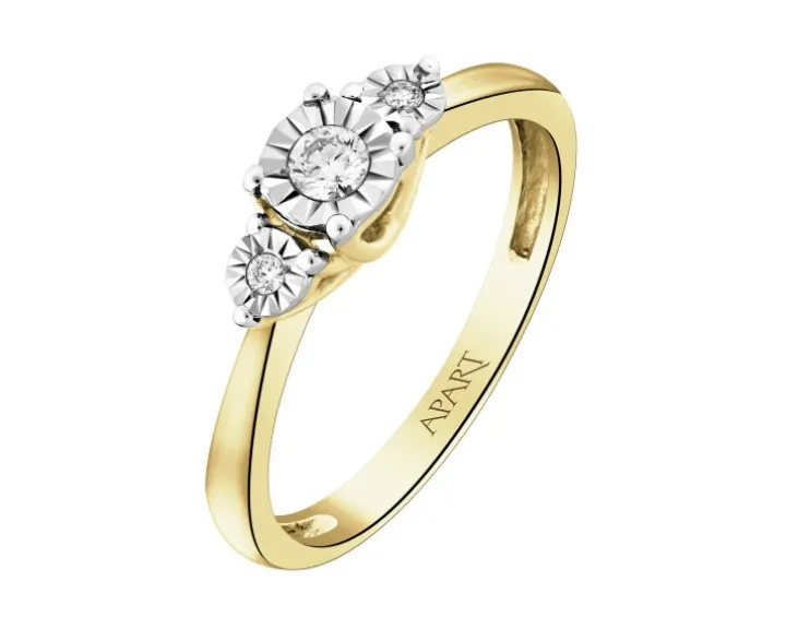 Pierścionek z żółtego i białego złota z brylantami - 0,12 ct - próba 585