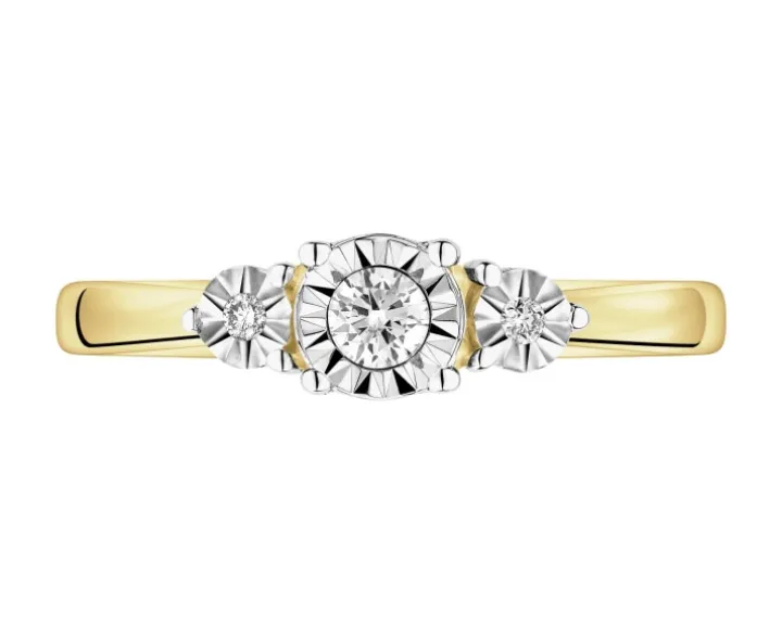 Pierścionek z żółtego i białego złota z brylantami - 0,12 ct - próba 585