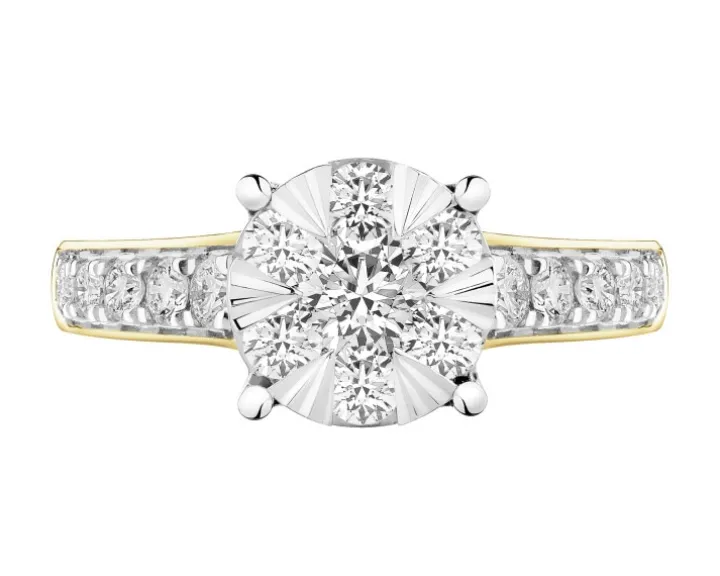 Pierścionek z żółtego i białego złota z brylantami - 0,75 ct - próba 585