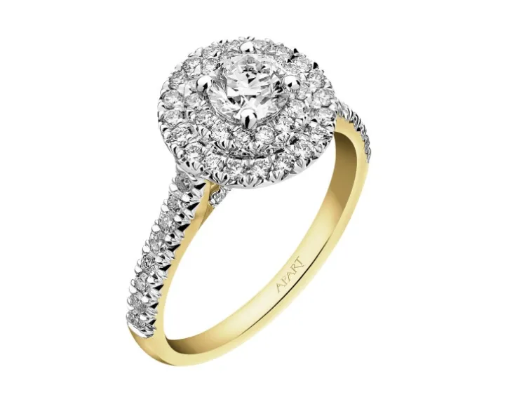 Pierścionek z żółtego i białego złota z brylantami - SI2/H - 1,03 ct - próba 585