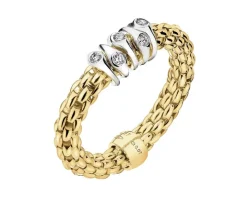 Pierścionek z żółtego i białego złota z brylantami - 0,07 ct - próba 750