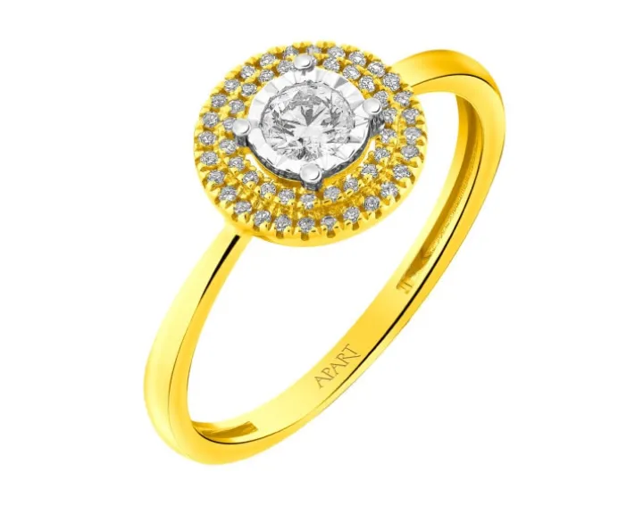 Pierścionek z żółtego i białego złota z diamentami - 0,22 ct - próba 585