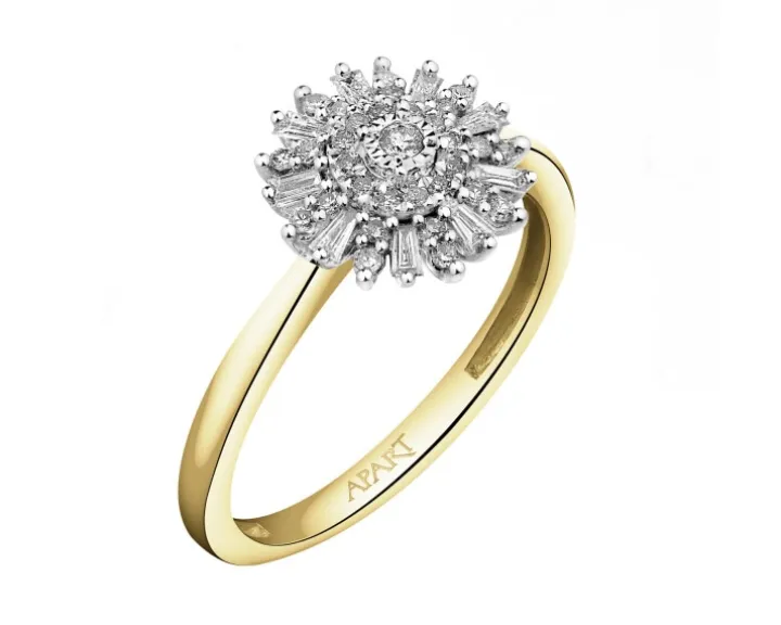 Pierścionek z żółtego i białego złota z diamentami - 0,25 ct - próba 585