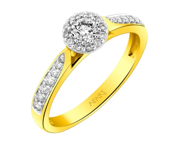 Pierścionek z żółtego i białego złota z brylantami - 0,35 ct - próba 585